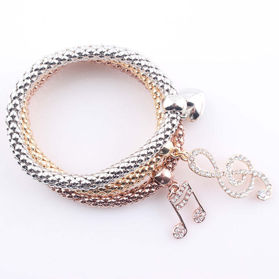 Treble Clef & Music Note Stretch Popcorn Bracelet Set (3-Piece)