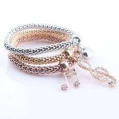 Treble Clef & Music Note Stretch Popcorn Bracelet Set (3-Piece)