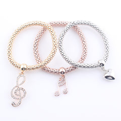 Treble Clef & Music Note Stretch Popcorn Bracelet Set (3-Piece)