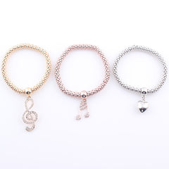 Treble Clef & Music Note Stretch Popcorn Bracelet Set (3-Piece)