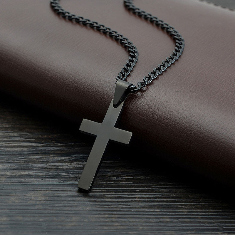 Black Unisex Titanium Steel Cross Necklace
