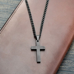 Black Unisex Titanium Steel Cross Necklace