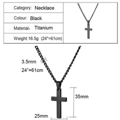 Black Unisex Titanium Steel Cross Necklace