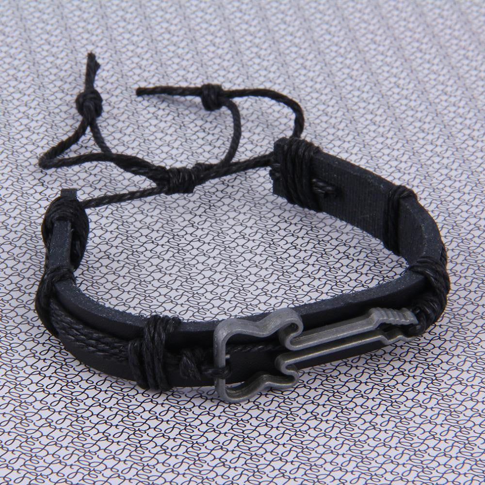 Adjustable Black Leather Guitar Bracelet
