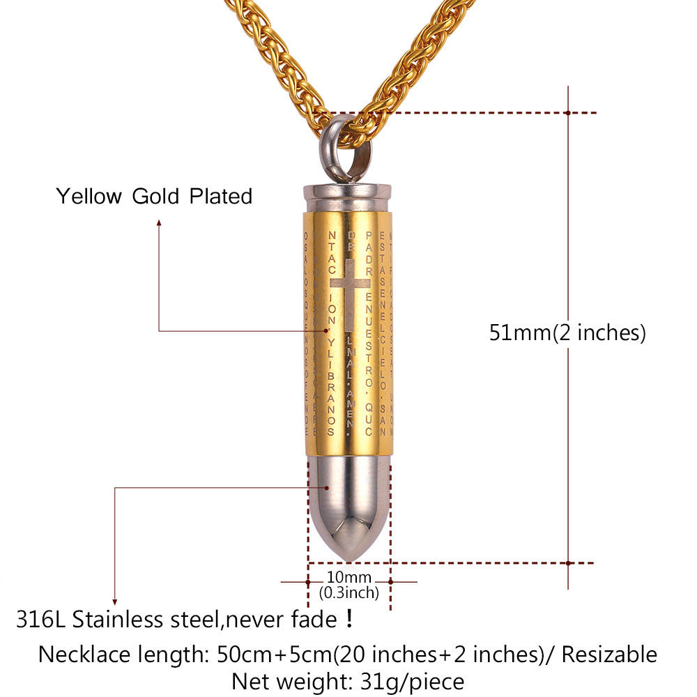 Men's Fashion Stainless Steel Bullet Pendant Creative Cross Scripture Can  Be Loaded with Paper Necklace | Wish
