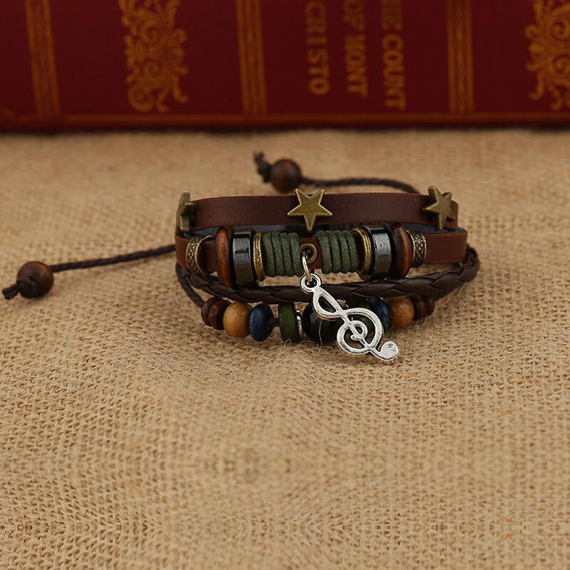 Adjustable Leather Treble Clef Bracelet